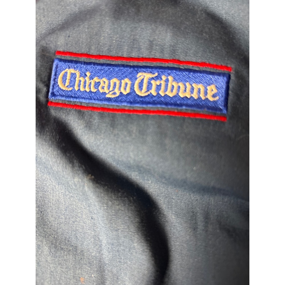 Vintage Chicago Tribune Bomber Jacket Navy Blue Red Fleece Lined
